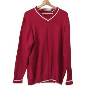 Vintage Sean John V-neck Red Sweater 90s Y2K Logo Patch Prep Streetwear Mens XL
